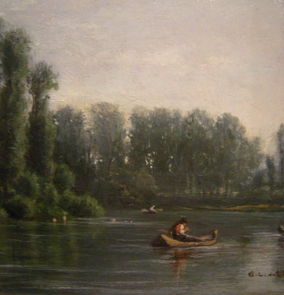 Georges Laujoil De La Fage (french 1830 - 1858) Idyllic Landscape With Fishermen On The River-photo-2