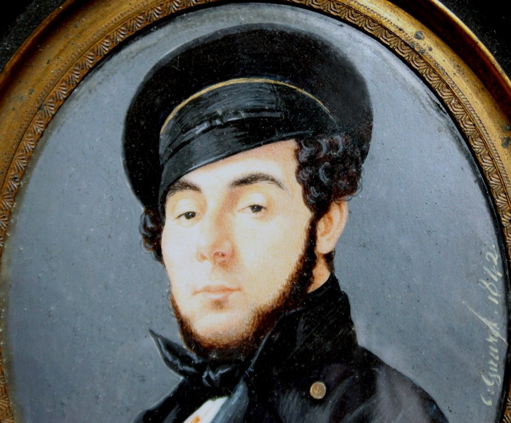 Ernest Joseph Angelon Girard ( Français, 1813 - 1898) Portrait miniature d'un jeune marin-photo-3