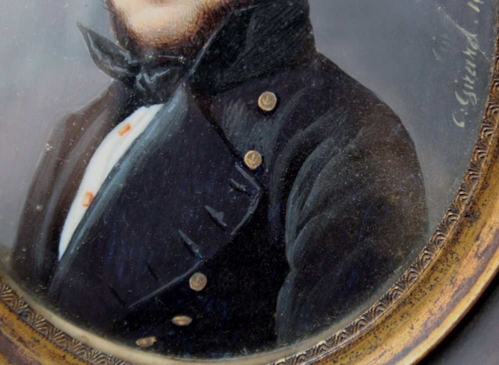 Ernest Joseph Angelon Girard ( Français, 1813 - 1898) Portrait miniature d'un jeune marin-photo-1