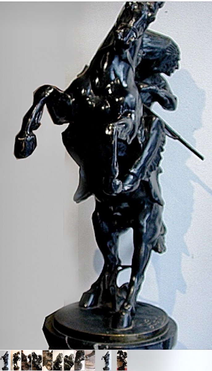 Large Bronze Sculpture: American Indian Warrior By Bruno Zach (austrian 1891 - 1945)-photo-2