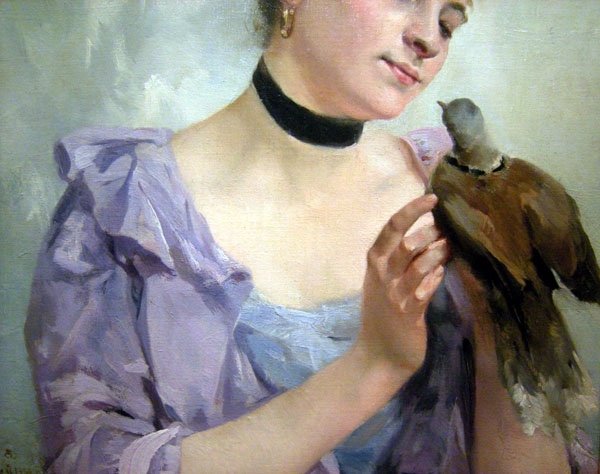 "La Belle au Pigeon" par Alexandre Bertin (Français, 1854 - 1934)-photo-1