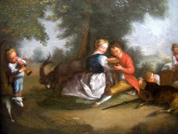 Amour rural de Nicolas Lancret (1690 - 1743) disciple du XVIIIe siècle-photo-3
