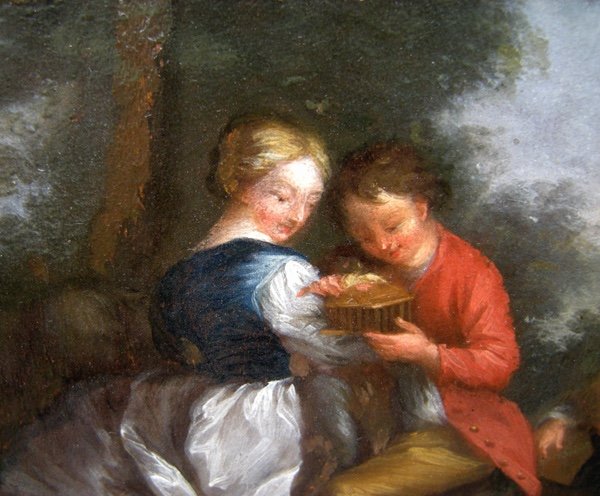 Amour rural de Nicolas Lancret (1690 - 1743) disciple du XVIIIe siècle-photo-4