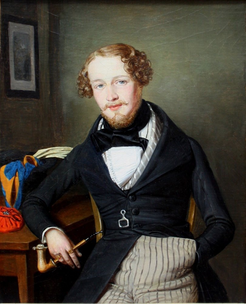 Léopold Fertbauer (autrichien 1802 - 1875) Portrait de jeune homme avec une pipe-photo-2