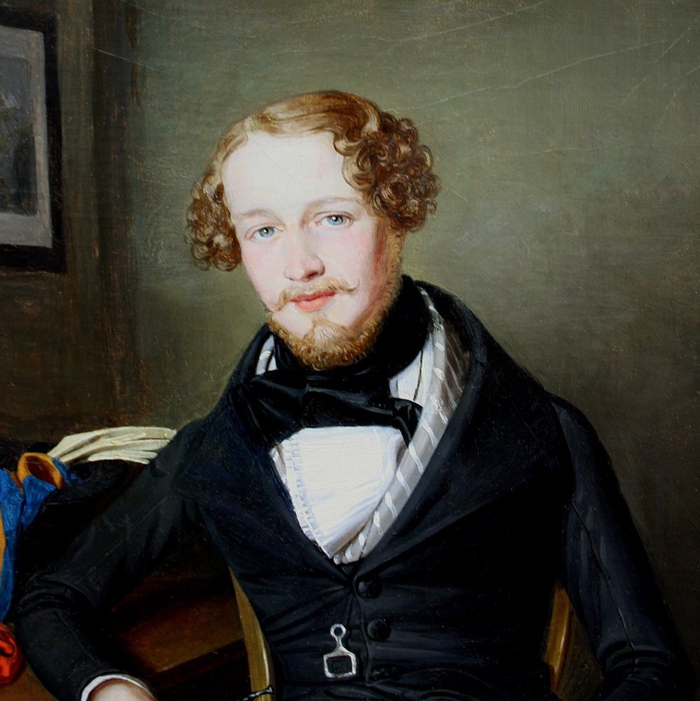 Léopold Fertbauer (autrichien 1802 - 1875) Portrait de jeune homme avec une pipe-photo-3