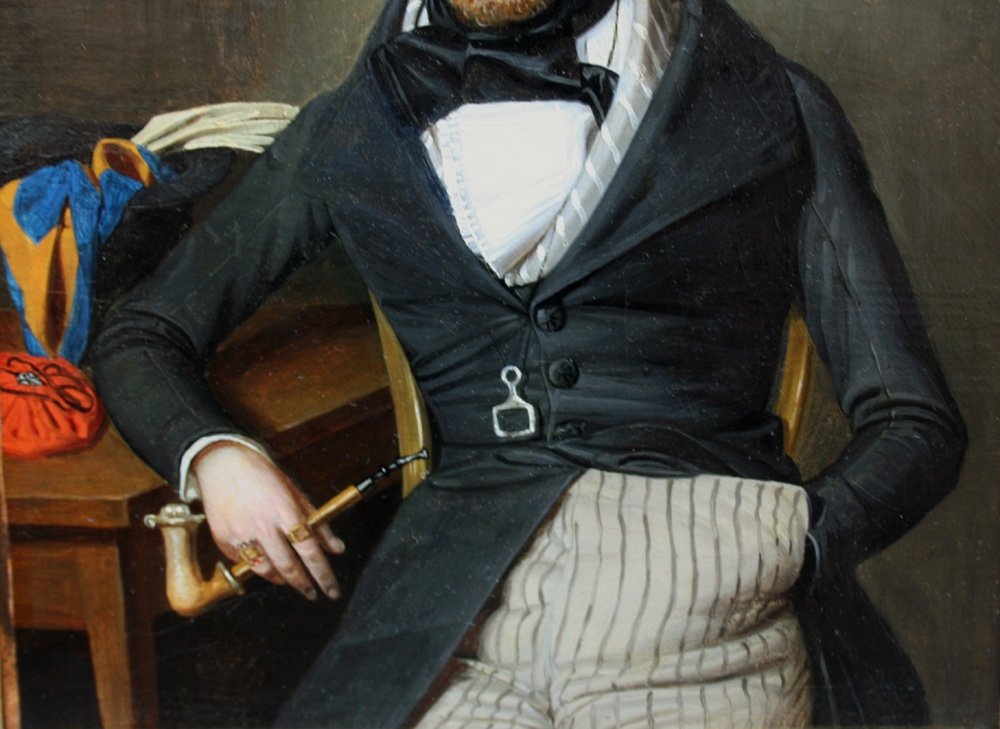 Léopold Fertbauer (autrichien 1802 - 1875) Portrait de jeune homme avec une pipe-photo-1