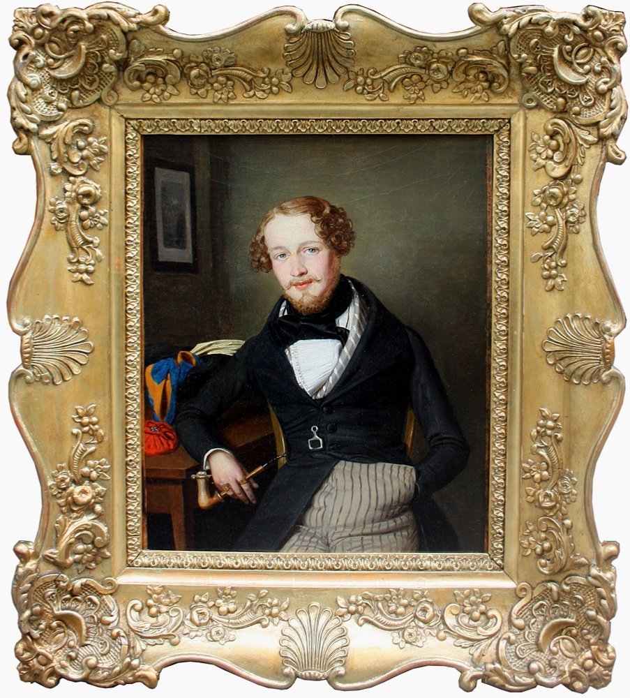 Léopold Fertbauer (autrichien 1802 - 1875) Portrait de jeune homme avec une pipe