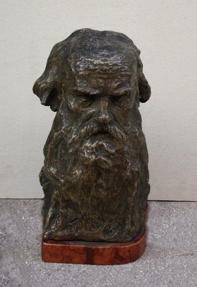 Russian Writer Leo Tolstoy, Bronze Bust By Robert Weigl ( 1851 Slovenia - 1902 Vienna)