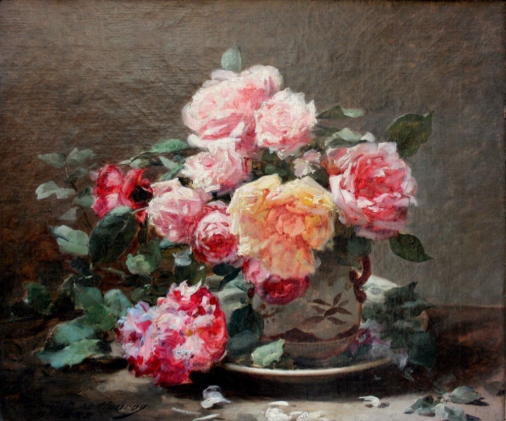 Paul Lecuit-Monroy ( 1858 -Paris- 1926) "Nature morte aux roses "-photo-2