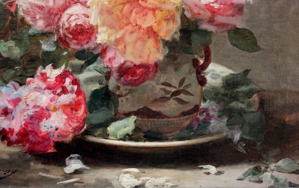 Paul Lecuit-Monroy ( 1858 -Paris- 1926) "Nature morte aux roses "-photo-3