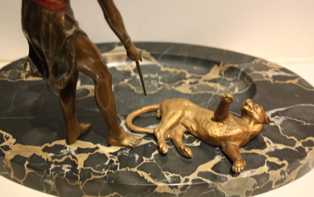 "playing With The Panther", Antique Vienna Bronze, Bowl For Business Cards-photo-4