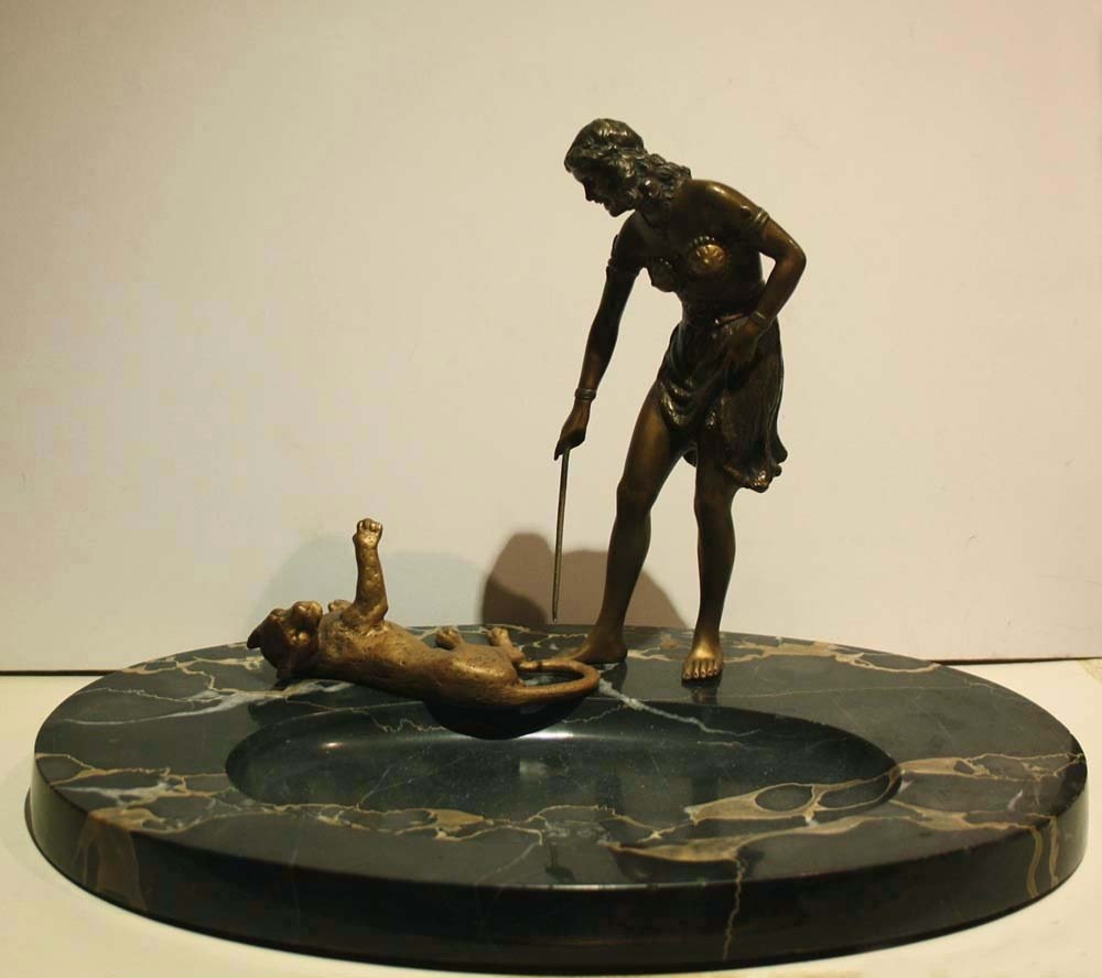 "playing With The Panther", Antique Vienna Bronze, Bowl For Business Cards
