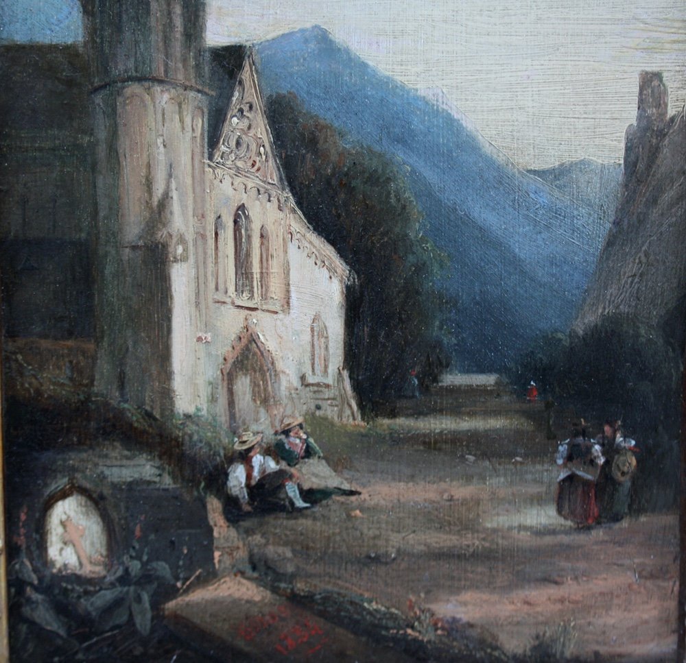 Jules Achille Noël (1815-1881) Scène de rue dans un vieux village du Nord de la Franc-photo-4