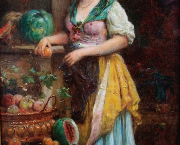Hans Zatzka (austrian 1859-1945) Title: Pretty Fruit Seller-photo-3