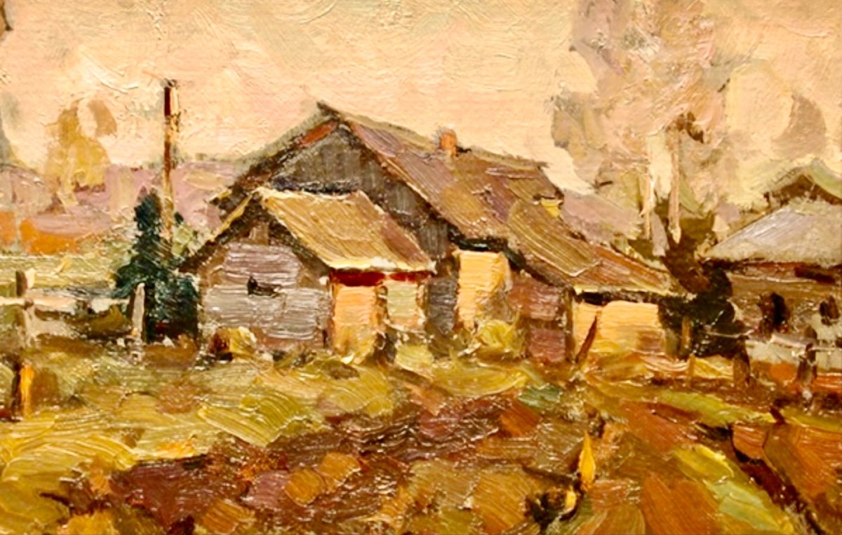 Anatoly Kojewnikow  (russian, B. 1907) Title: Autumn Village Landscape-photo-3