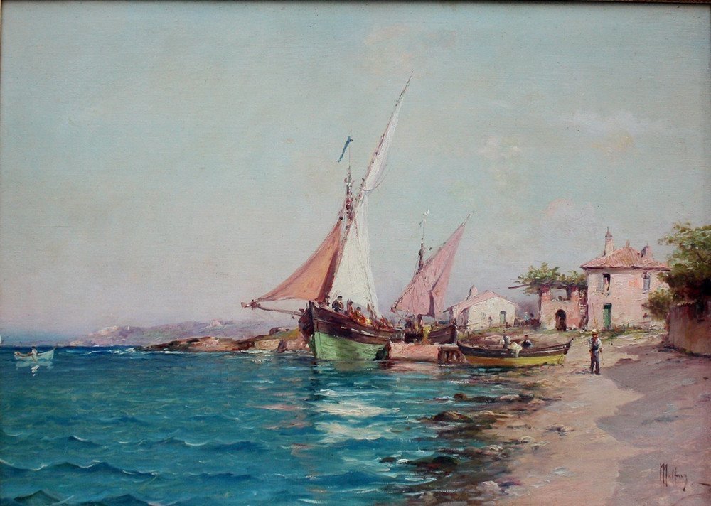 "view Of A Port In The South Of France" By Charles Malfroy (french 1862-1918)-photo-2