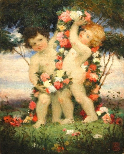 Cupids avec  guirlande florale par  Bedrich Wachsmann (tchèque 1871-1944)-photo-2