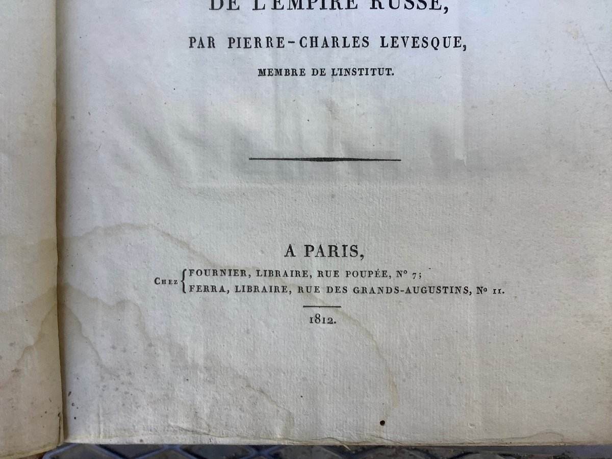 Folio en 9 volumes " Histoire de Russie" par Pierre-Charles Levesque, Paris : Fournier, 1812-photo-2