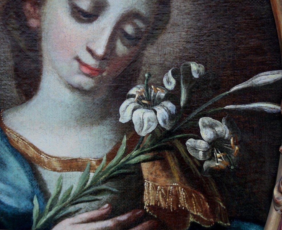Carlo Dolci (1616-1686) Cercle “Madonna avec un Lis“-photo-3