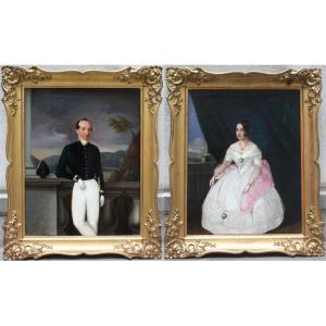 Paire de portraits de famille Biedermeier par Karl Nagl, autrichien répertorié, actif 1840-1860