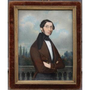 Johann Michael Sattler (austrian 1786-1847)  Miniature Portrait Of An Austrian Nobleman