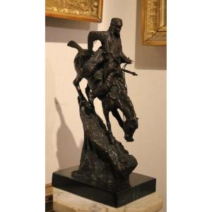 "mountain Man", Bronze Around 1920, Signed, After Frederic Remington (american 1861-1909)