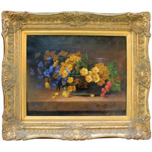 Fleurs des champs dans un bol en verre par Alfred Arthur Brunel de Neuville (Français, 1852-194