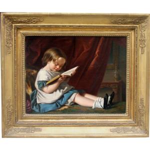 Little Girl Reading A Book By William Charles Thomas Dobson (british 1817-1898), Attributed