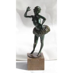 Stephan Dakon (Autrichien, 1904-1997), Sculpture en bronze Art déco d'une danseuse à moitié nue