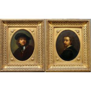 Giulia Cheli Capella (italy, 1875 - 1915), Pair Of Portraits After Rembrandt And A. Van Dyck