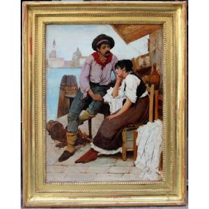 A Couple In Love On The Venetian Pier By Franz Leo Ruben (1842 - 1920), Attributed