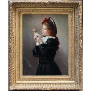 Young Girl  With A Toy By Louis Adolphe Tessier (french 1858 - 1915)