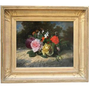 Nature morte aux roses de David Émile Joseph De Noter (1825 - 1892)