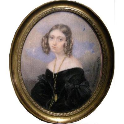 Giosue Bianchi (italian 1803 - 1875) Portrait Of A Young Woman, Miniature  On Ivory