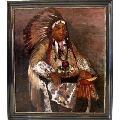 Chief Of The American  Indians By Stefanie Ventura (austrian, Born 1891)