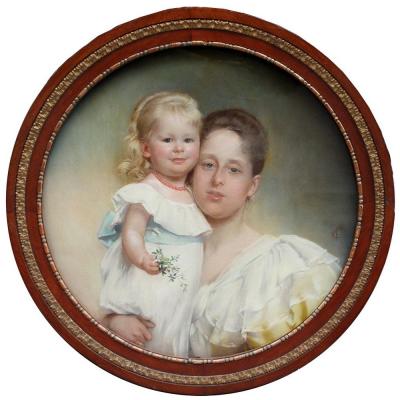 Portrait De Mère Et Fille Par Carl Fröschl (autrichien 1848 - 1934