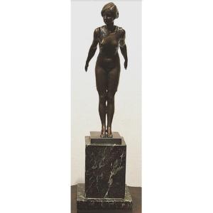 Sculpture en bronze Art Nouveau « Nageur » par Gerg  Leisek (né en 1869)