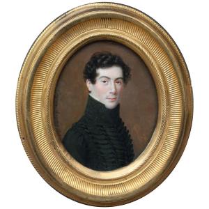 Eugénie Despois (1795 - Paris - 1827) Portrait miniature d'un jeune officier de hussard