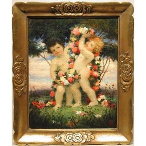 Cupids avec  guirlande florale par  Bedrich Wachsmann (tchèque 1871-1944)