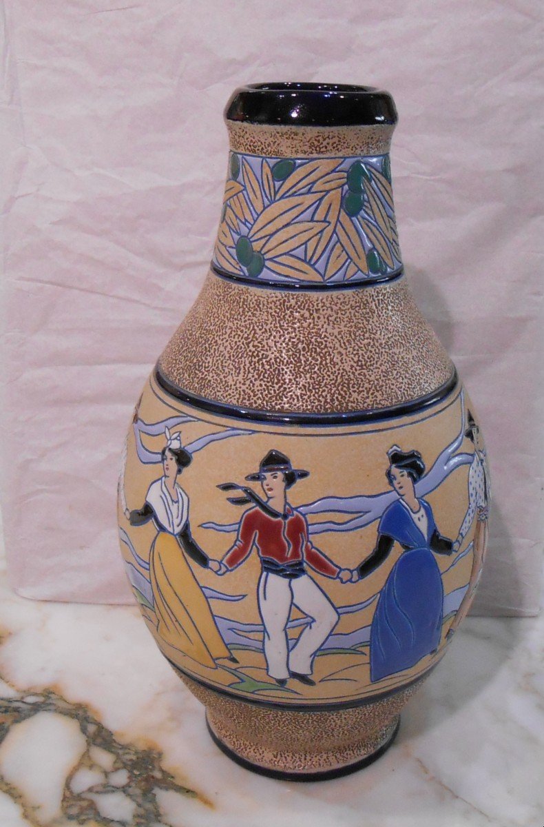 Art Deco Ceramic Vase La Farandole.-photo-2