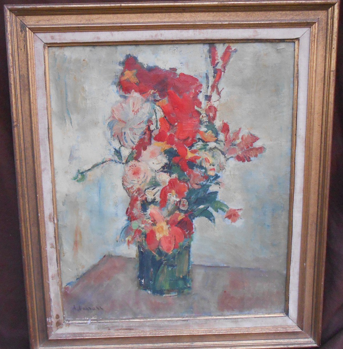 Bouquet De Fleurs Dans Un Vase Vert . Antoine Ferrari