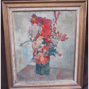 Bouquet De Fleurs Dans Un Vase Vert . Antoine Ferrari