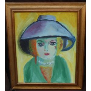 Portrait Femme Au Chapeau Violet  Joelle  Gainon