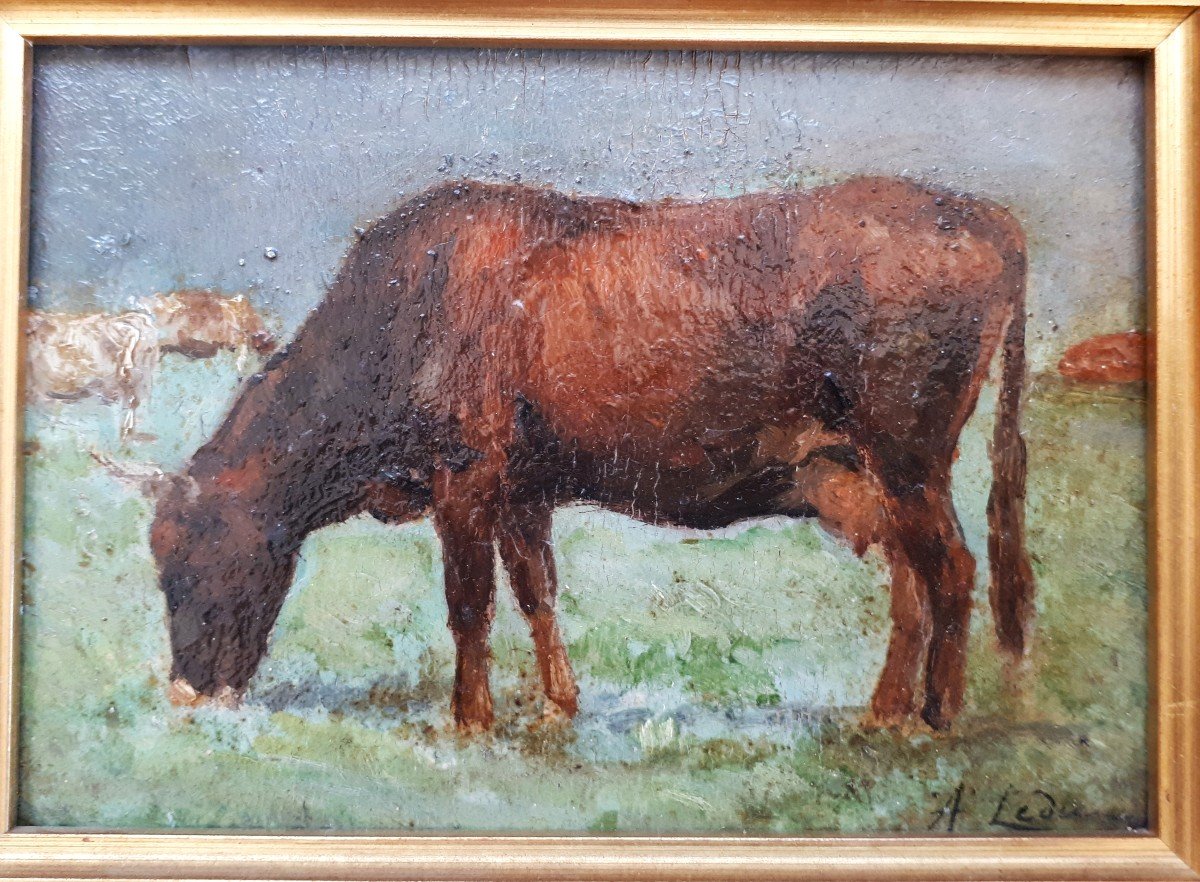 Leduc Alfred - Cow In The Meadow - 19th Century - Brother Of Charles Leduc-photo-2