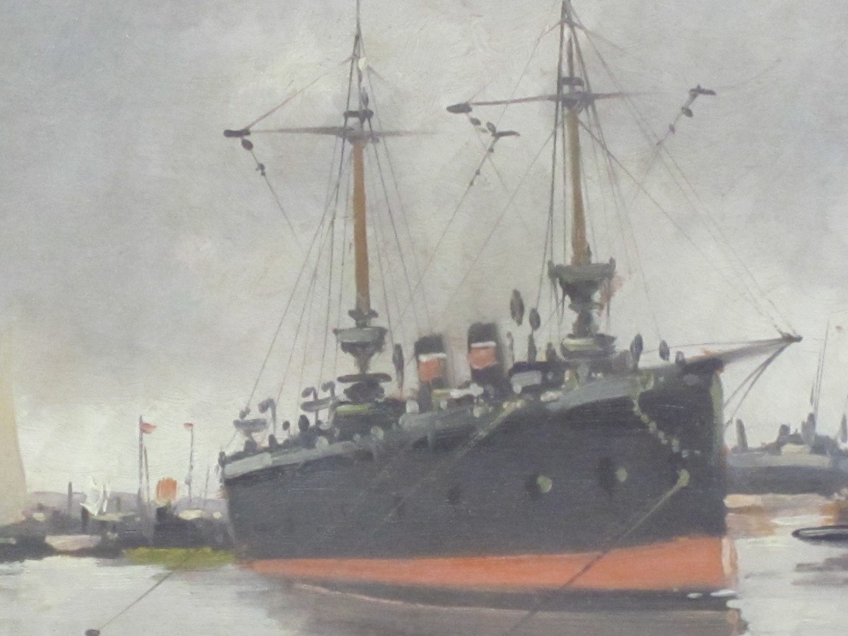 Eugène Galien-laloue (1854-1941), "battleship At Anchorage"-photo-4