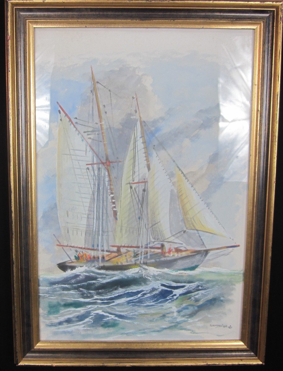 Albert Sebille (1874-1953) - Sailing Ship In Rough Seas-photo-2