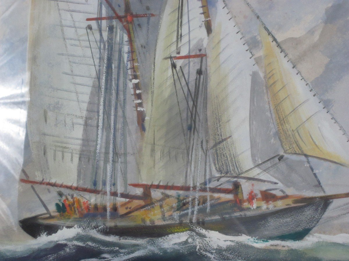 Albert Sebille (1874-1953) - Sailing Ship In Rough Seas-photo-3