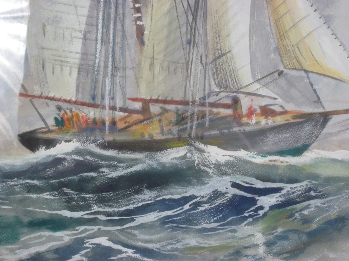 Albert Sebille (1874-1953) - Sailing Ship In Rough Seas-photo-2