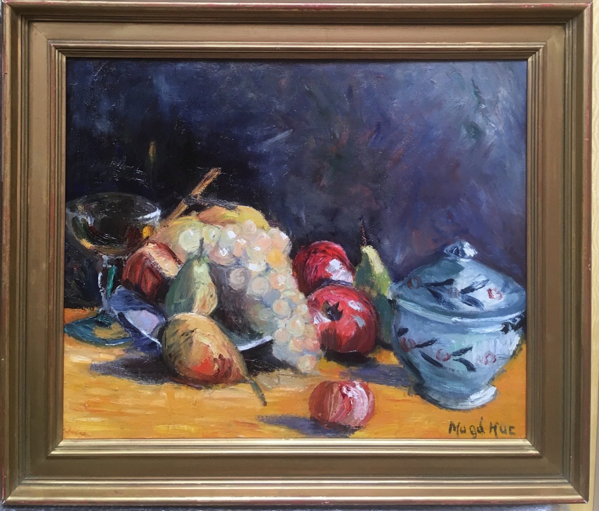 Magdelaine Hue-1882-1944 Still Life With Fruit Oil On Canvas Signed Bottom Right 46 X 5