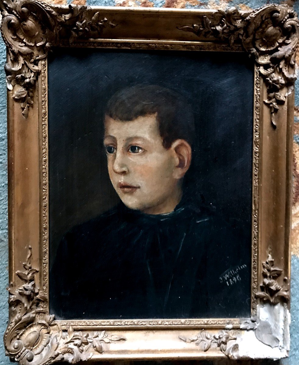 Tableau, Portrait De Jeune Homme, Signé J. Wilhelm Et Daté De 1898